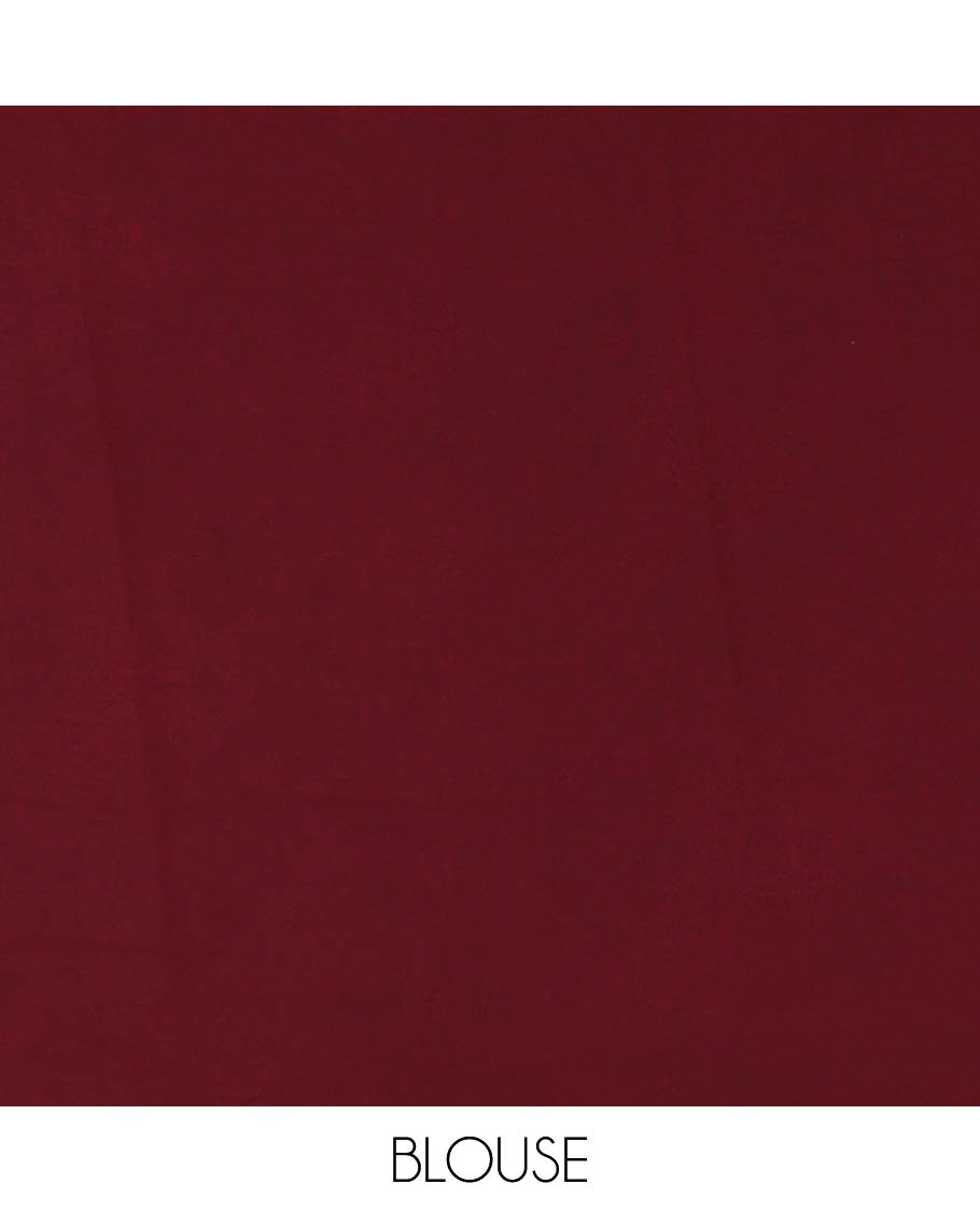 Maroon kaleidoscopic-colored checks mill-printed kimaya saree, contrast plain border & paisley & geometric printed pallu