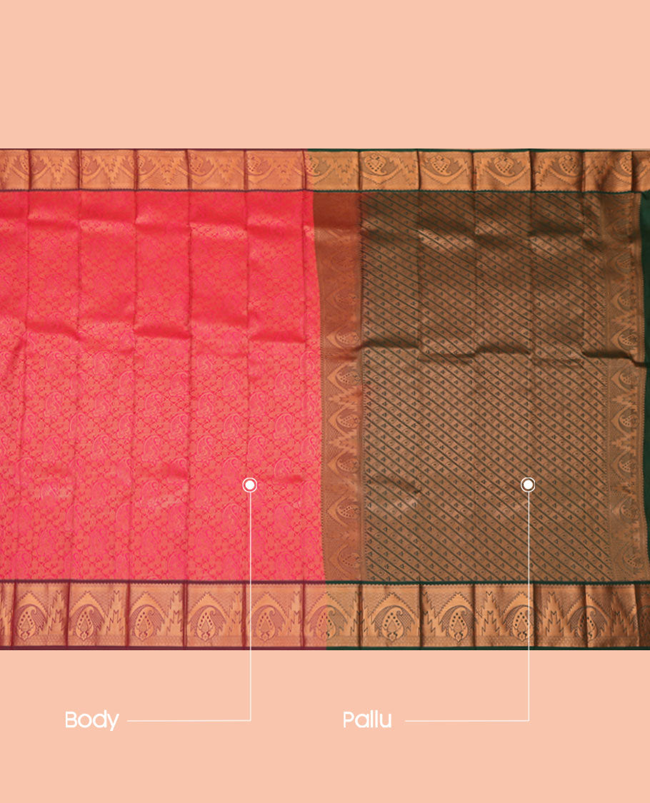 Pink Budget Silk Saree, Woven with Jacquard Design, a Contrast Traditional Zari Border, Grand Pallu, and a Contrast Blouse