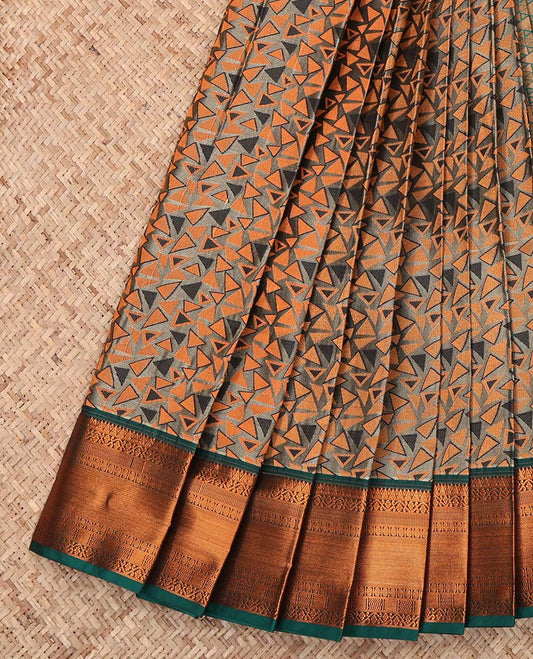 Grey Budget Silk Saree, Mesmerized with Triangle Design, Complemented by a Contrast Traditional Zari Border, Intricately Designed Pallu, and a Contrast Blouse