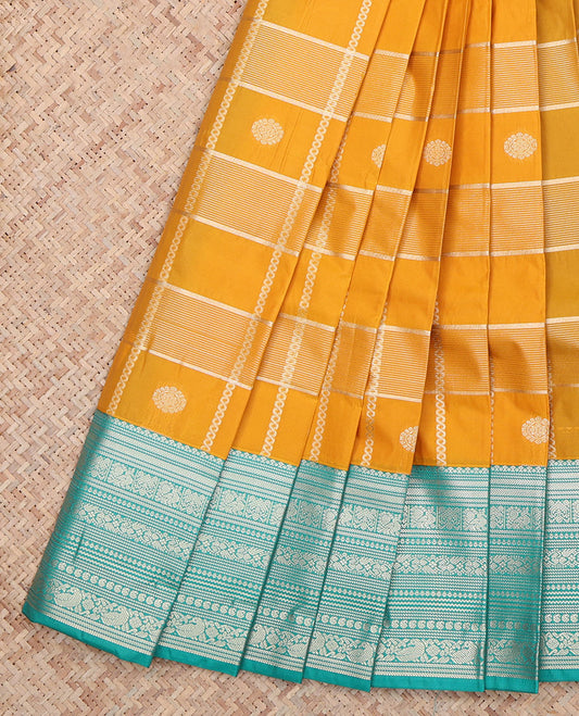Yellow Zari Butta and Checks Budget Silk Saree