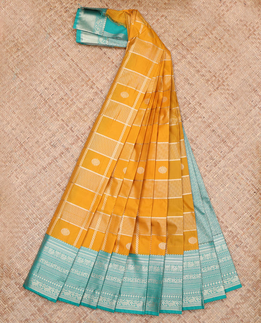 Yellow Zari Butta and Checks Budget Silk Saree