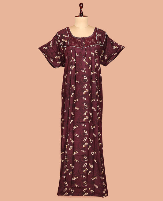 Maroon Cotton-Blended Nighty