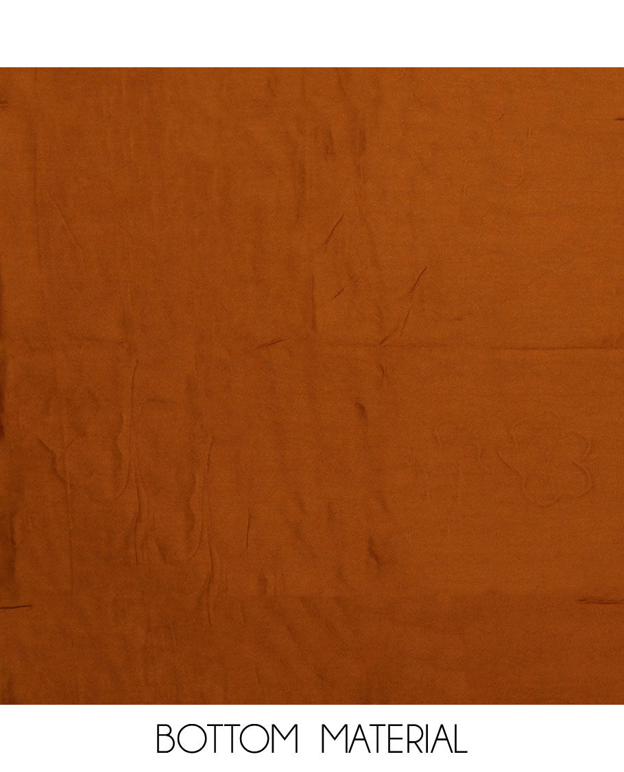 Rust material chudidar set, floral printed top, plain bottom and floral printed dupatta