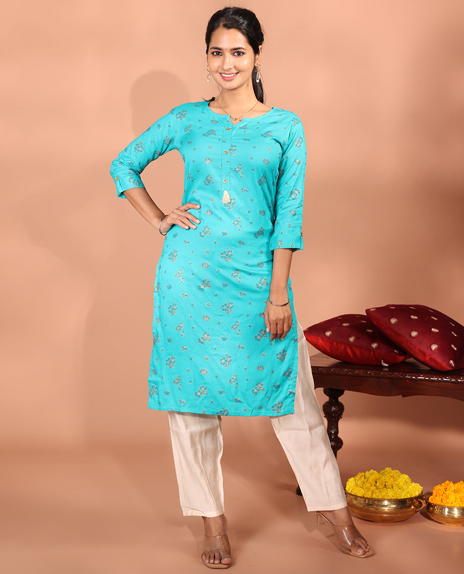 Blue Rayon Readymade Kurti