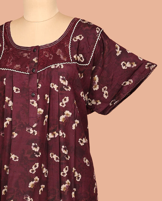 Maroon Cotton-Blended Nighty
