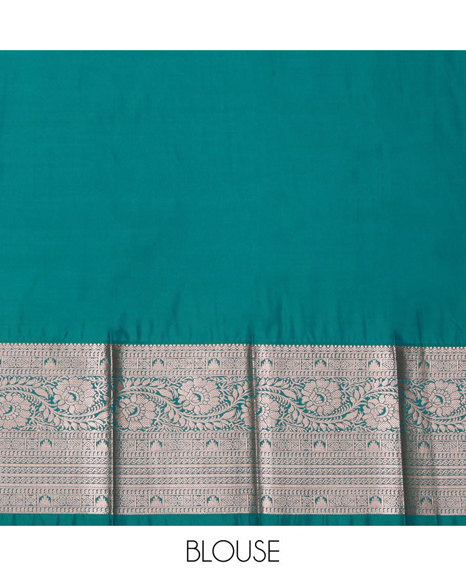 Violet Budget Silk Saree, Decorated with Zari Buttas, Complemented by a Contrast Traditional Zari Border, Grand Pallu, and a Contrast Blouse
