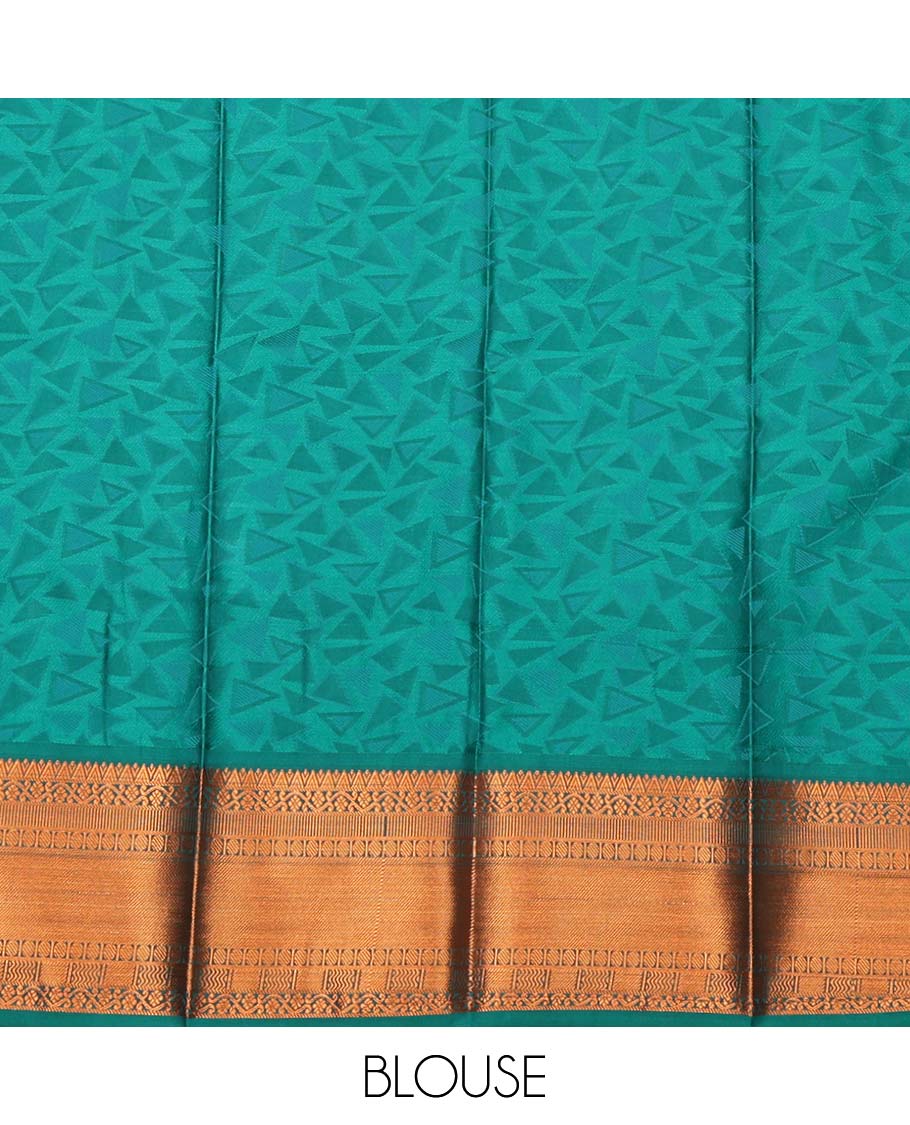 Grey Budget Silk Saree, Mesmerized with Triangle Design, Complemented by a Contrast Traditional Zari Border, Intricately Designed Pallu, and a Contrast Blouse