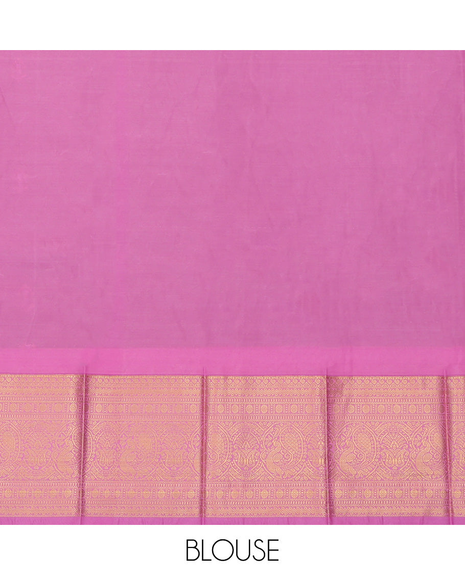 Green Budget Silk Saree Features Zari Buttas, Complemented by Contrast Traditional Zari Border, a Jaal Pallu and a Contrast Blouse