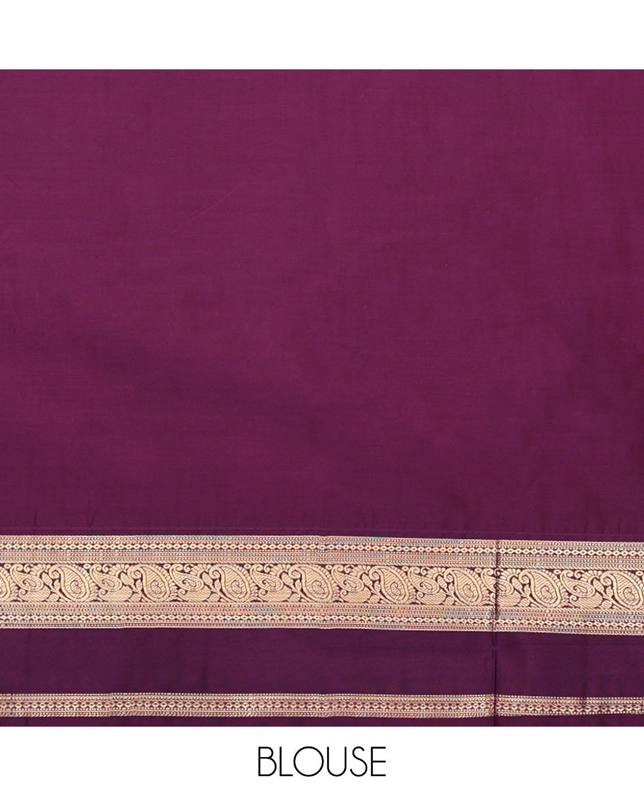 Orange Budget Silk Saree, Masterfully Woven with Zari Buttas and Stripes, a Contrast Traditional Zari Rettai Pettu Border, Grand Pallu, and a Contrast Blouse