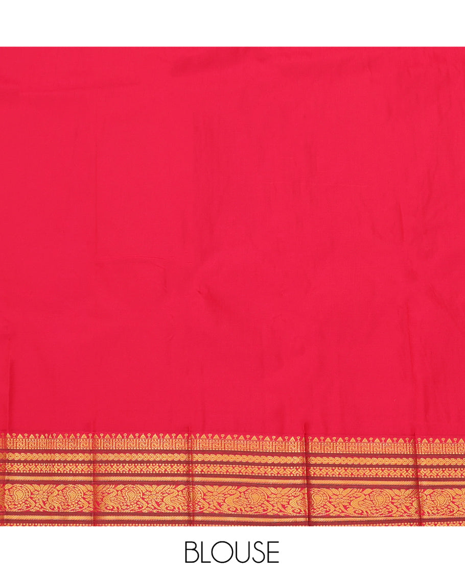 Peach Budget Silk Saree, Sparsely Woven with Zari Buttas, a Contrast Traditional Zari Border, Grand Pallu, and a Contrast Blouse