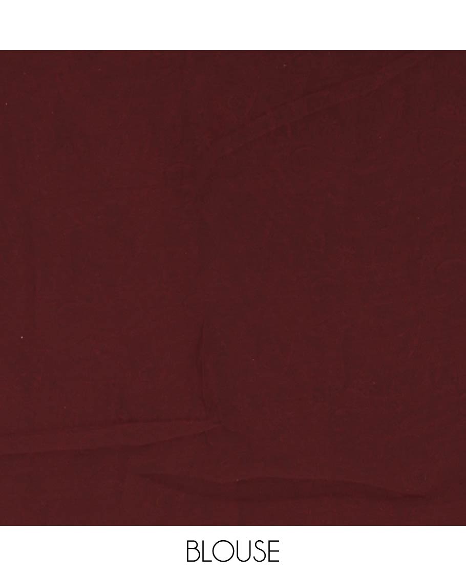 Maroon paisley design mill printed kimaya saree, plain border & paisley printed pallu