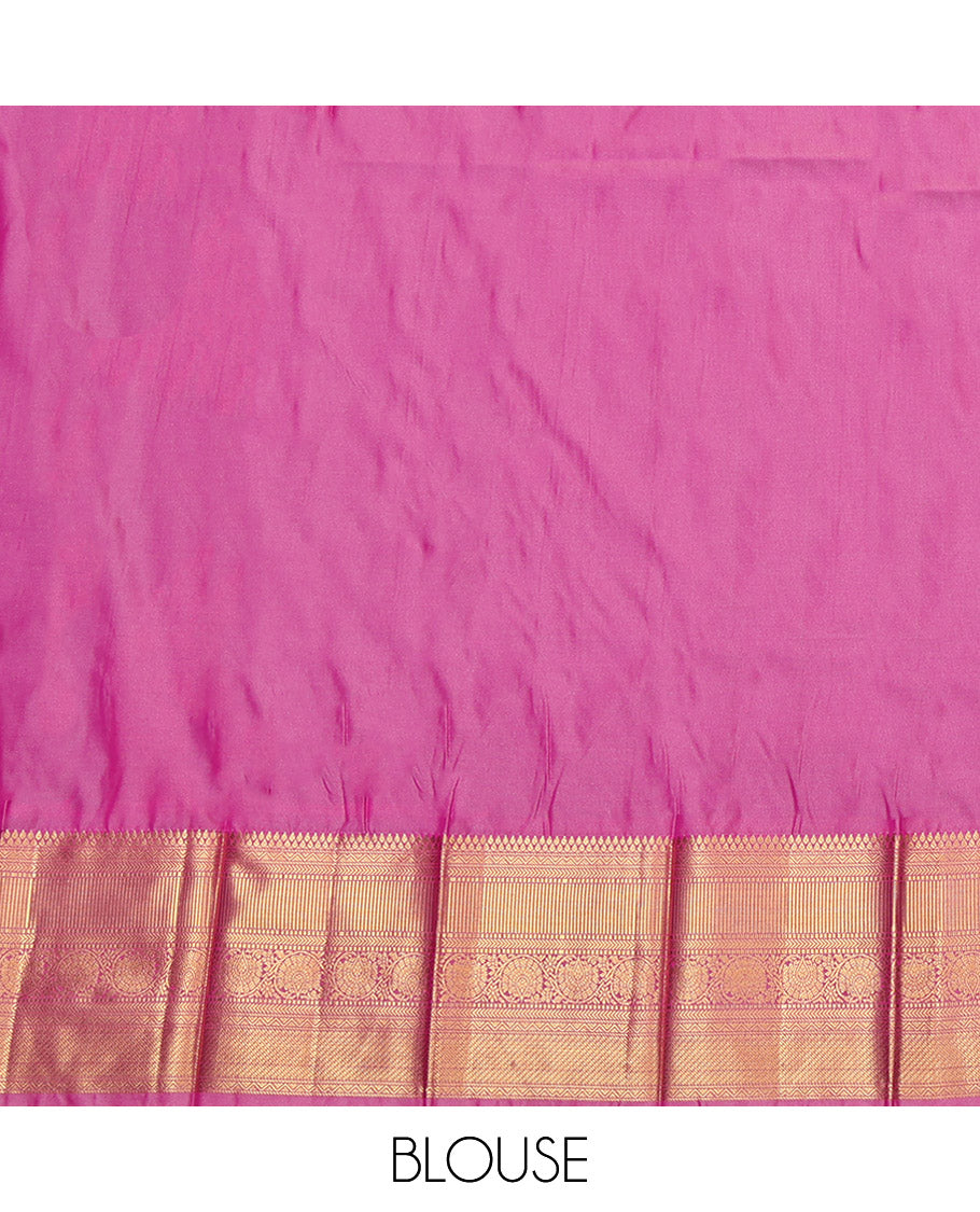 Green Budget Silk Saree, Woven with Tree Zari Buttas, Complemented by a Contrast Traditional Border, Grand Pallu, and a Contrast Blouse