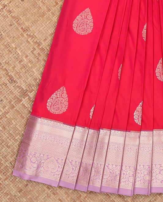Pink Budget Silk Saree, Bedecked with Zari Buttas, Complemented by a Contrast Traditional Zari Border, Grand Pallu, and a Contrast Blouse