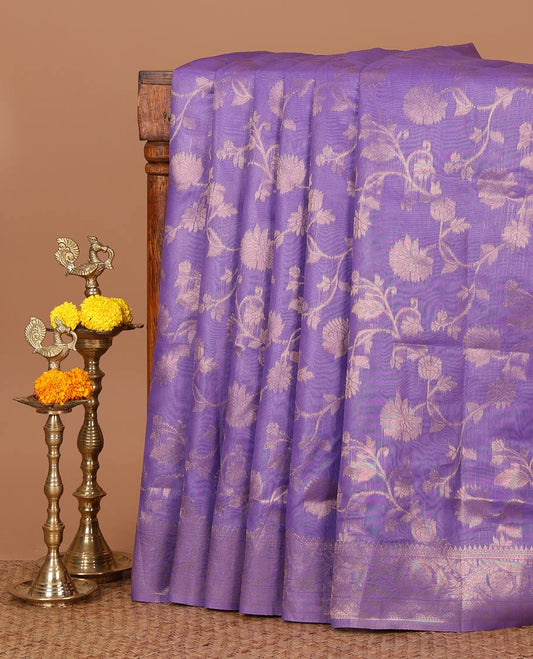 Violet floral jaal jacquard banaras brasso saree,traditional zari border,floral jaal zari weave pallu & zari design blouse
