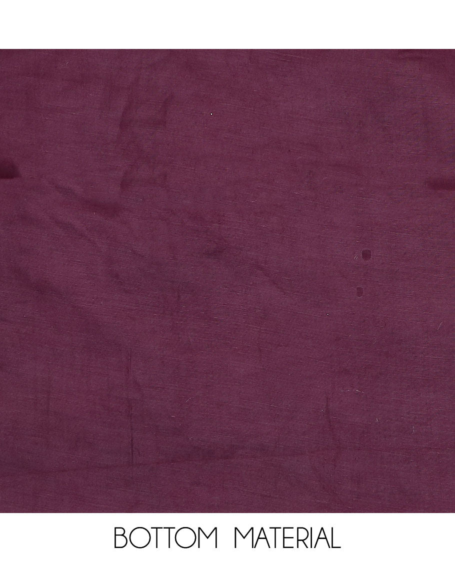 Purple material chudidar set, zari design top, plain bottom and floral zari buttas dupatta