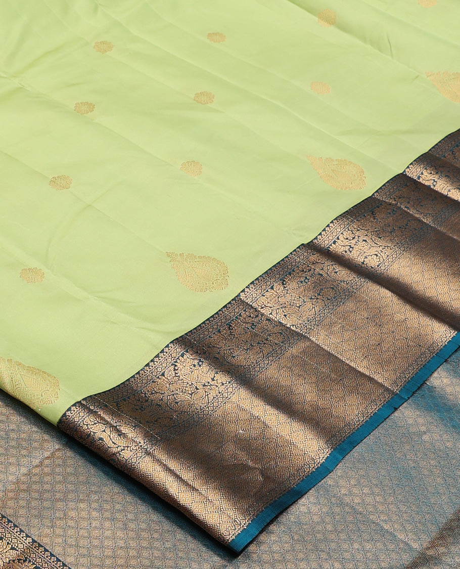 Green zari buttas Vasundhara silk mix, contrast border of traditional designs, and jaal pallu