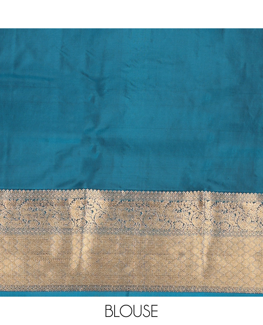 Green zari buttas Vasundhara silk mix, contrast border of traditional designs, and jaal pallu