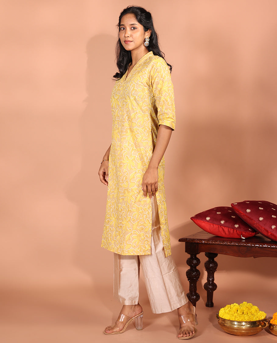 Yellow Cotton Readymade Kurti