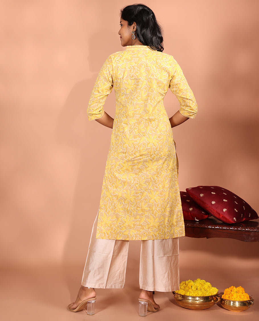 Yellow Cotton Readymade Kurti