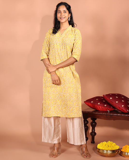 Yellow Cotton Readymade Kurti