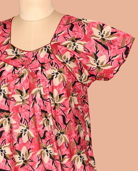 Pink Cotton-Blended Nighty