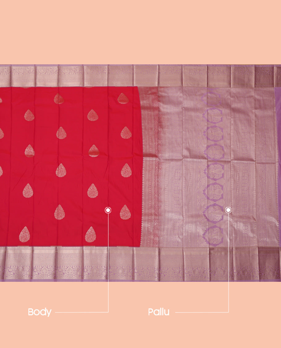 Pink Budget Silk Saree, Bedecked with Zari Buttas, Complemented by a Contrast Traditional Zari Border, Grand Pallu, and a Contrast Blouse