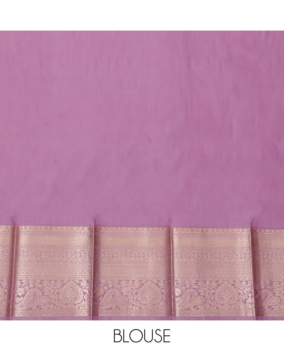 Pink Budget Silk Saree, Bedecked with Zari Buttas, Complemented by a Contrast Traditional Zari Border, Grand Pallu, and a Contrast Blouse
