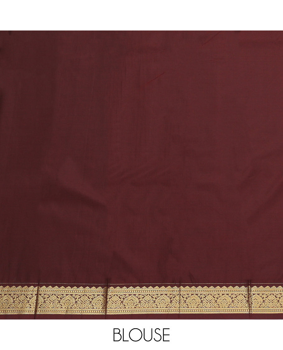 Turquoise Budget Silk Saree, Embellished with Zari Buttas and Checks, Complemented by a Contrast Traditional Zari Border, Grand Pallu, and a Contrast Blouse