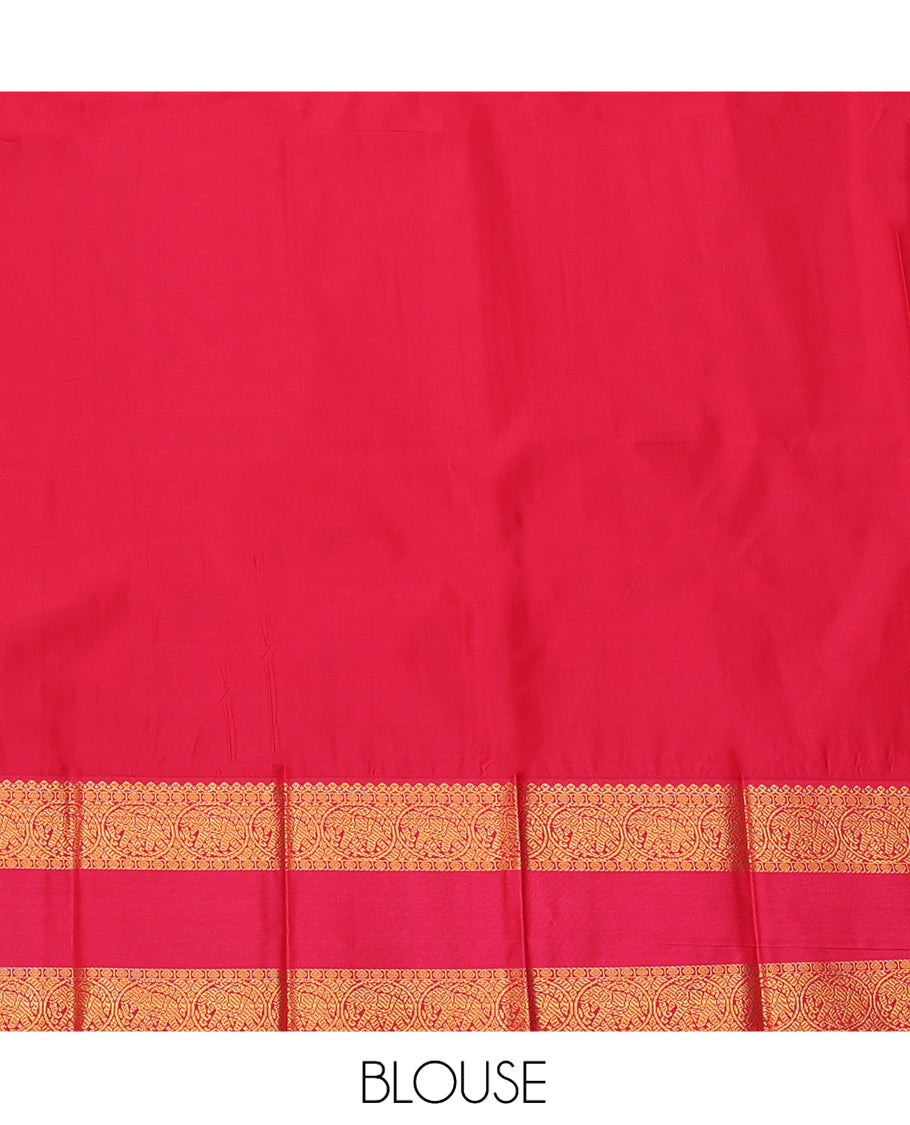 Navy Blue Budget Silk Saree, Embellished with Zari Buttas, a Contrast Traditional Zari Rettai Pettu Border, Grand Pallu, and a Contrast Blouse