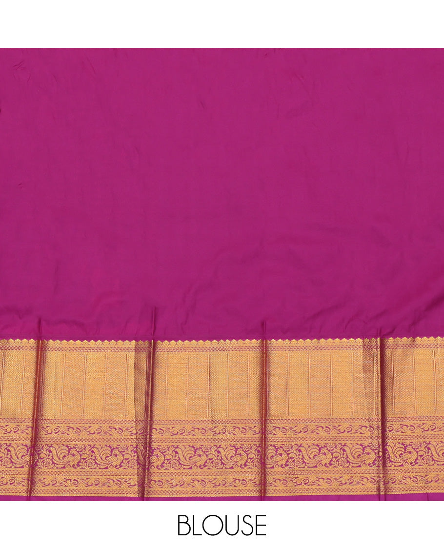 Green Budget Silk Saree, Showcasing Zari Buttas, a Contrast Traditional Zari Border, Grand Pallu, and a Contrast Blouse