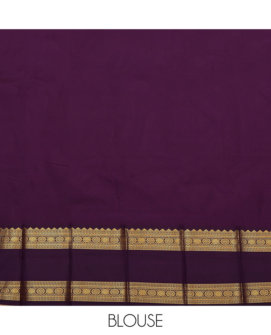 Yellow Budget Silk Saree, Subtly Sparkled with Zari Buttas and Stripes on Its Body, Complemented by a Contrast Traditional Zari Design Rettai Pettu Border, Grand Jaal-Patterned Pallu, and Paired with a Contrast Blouse