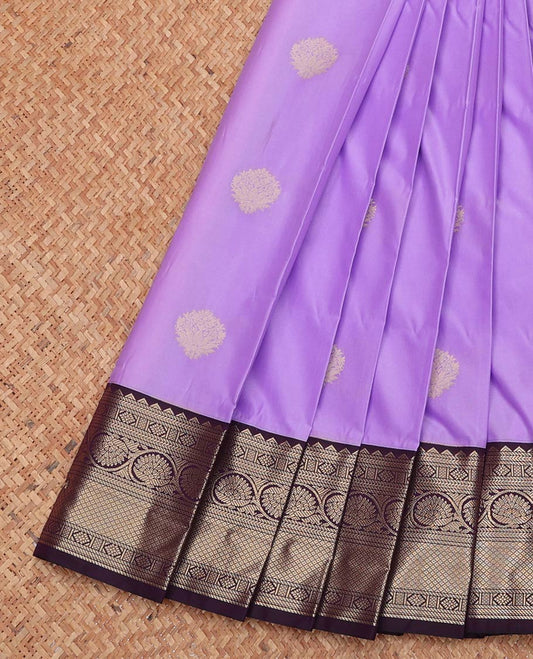 Lavender Budget Silk Saree, Subtly Sparkled with Zari Buttas, Complemented by a Contrast Traditional Zari Border, Grand Pallu, and a Contrast Blouse
