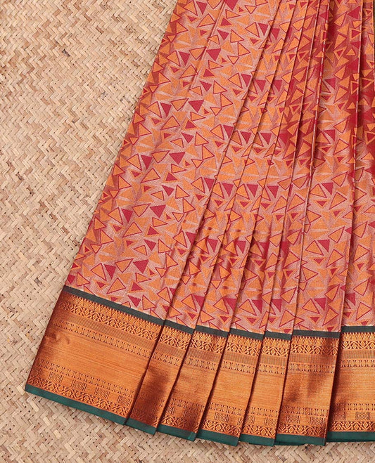 Grey Budget Silk Saree, Prettified with Triangle Design, Complemented by a Contrast Traditional Zari Border, Intricately Designed Pallu, and a Contrast Blouse