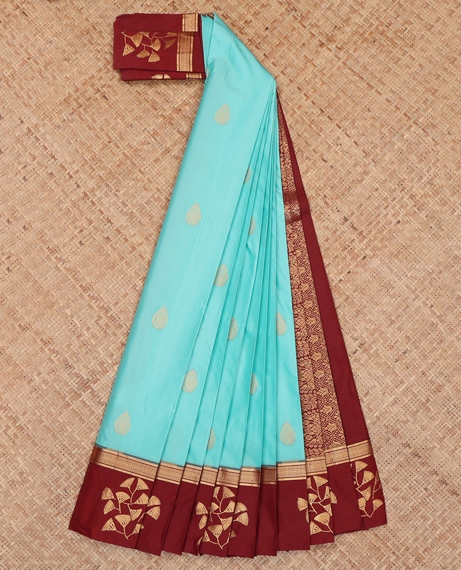 Blue Budget Silk Saree, Enriched with Zari Buttas, Complemented by a Contrast Traditional Zari Border, Grand Pallu, and a Contrast Blouse