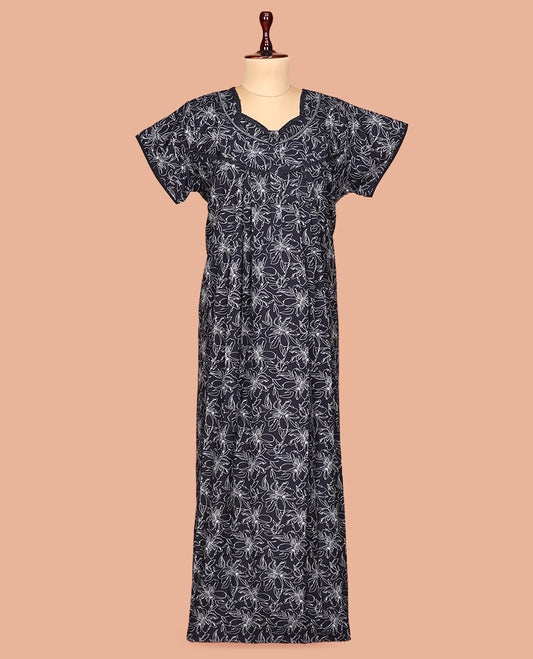 Blue Cotton-Blended Nighty