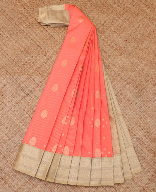 Pink Budget Silk Saree, Adorned with Zari Buttas, a Contrast Traditional Zari Border, Grand Pallu, and a Contrast Blouse