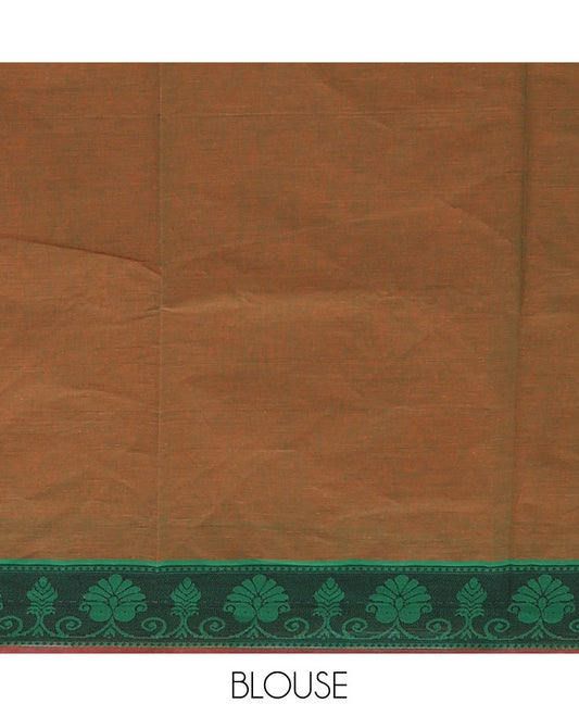 Bright red striped & bird motifs Coimbatore cotton saree, contrast border & pallu of swan motifs