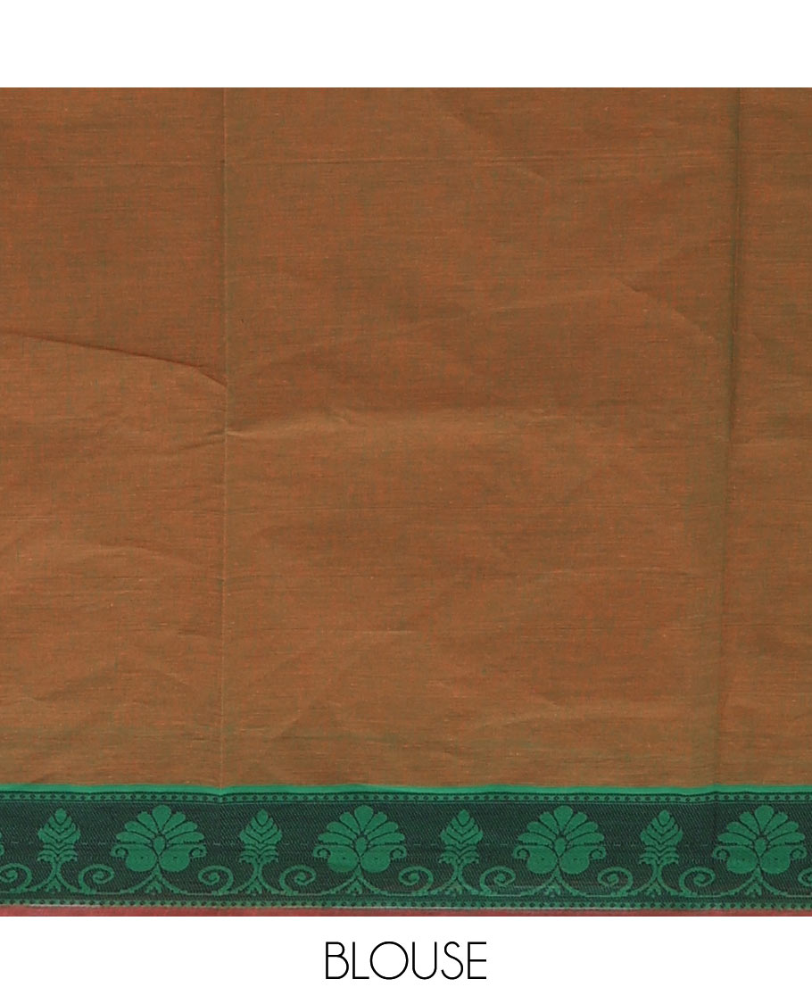 Bright red striped & bird motifs Coimbatore cotton saree, contrast border & pallu of swan motifs