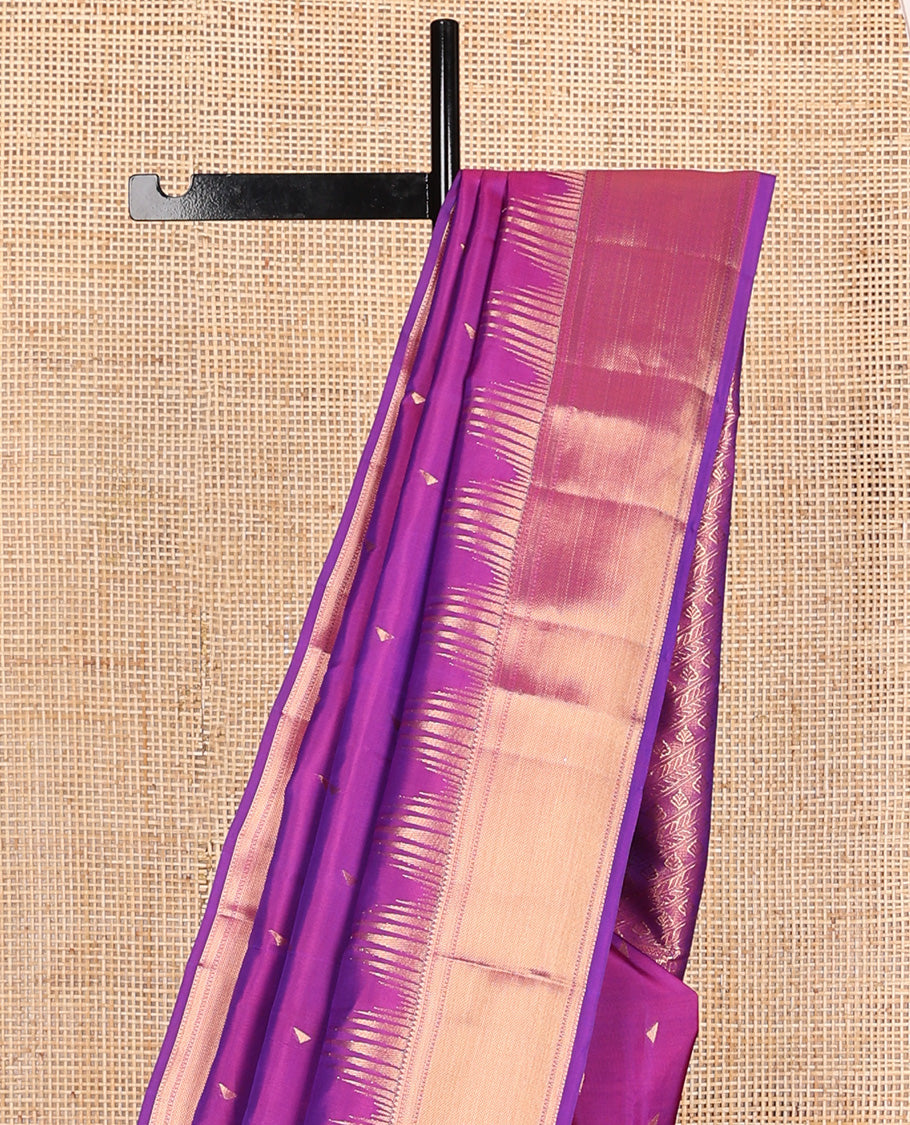 Pink triangle zari buttas Vasundhara silk mix, temple traditional zari border, and diagonal floral design pallu