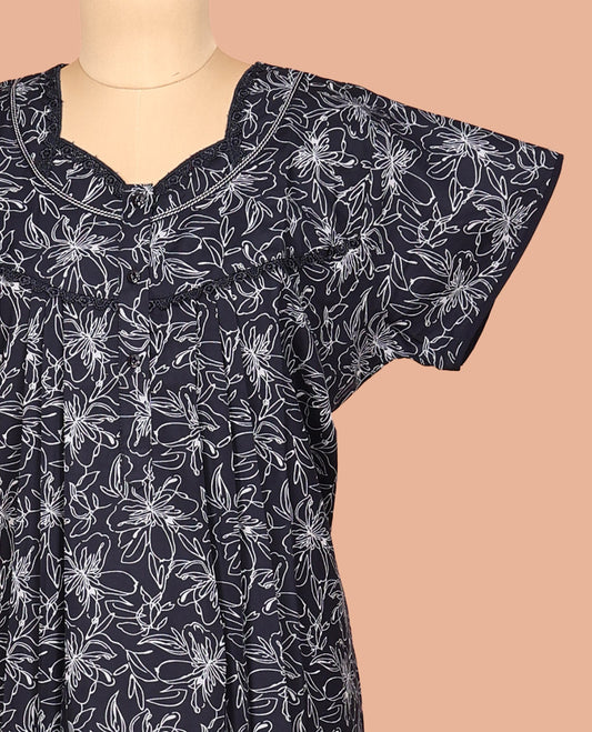 Blue Cotton-Blended Nighty