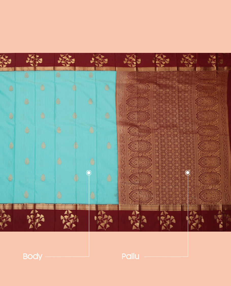 Blue Budget Silk Saree, Enriched with Zari Buttas, Complemented by a Contrast Traditional Zari Border, Grand Pallu, and a Contrast Blouse
