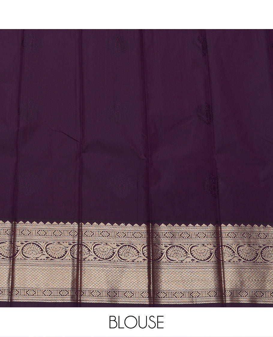 Lavender Budget Silk Saree, Subtly Sparkled with Zari Buttas, Complemented by a Contrast Traditional Zari Border, Grand Pallu, and a Contrast Blouse