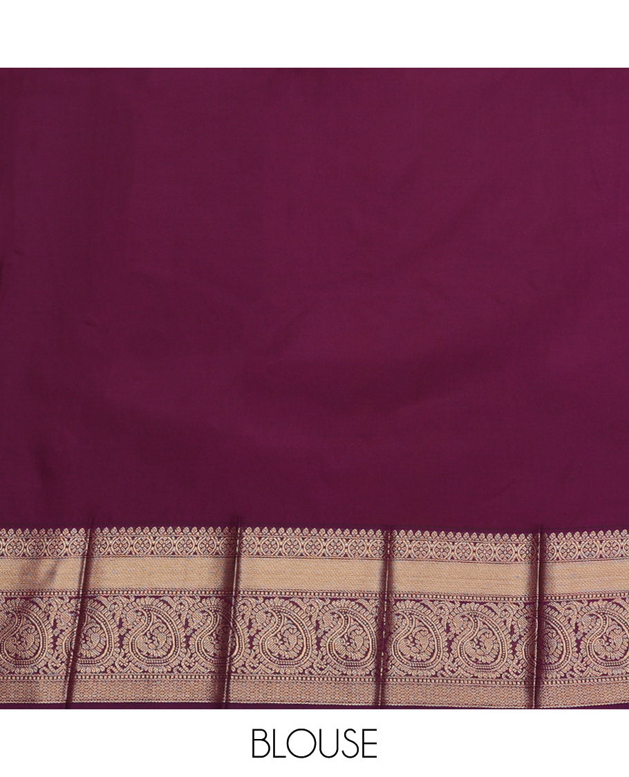 Orange Budget Silk Saree, Ornamented with Zari Buttas, Complemented by a Contrast Traditional Zari Border, Grand Pallu, and Contrast Blouse