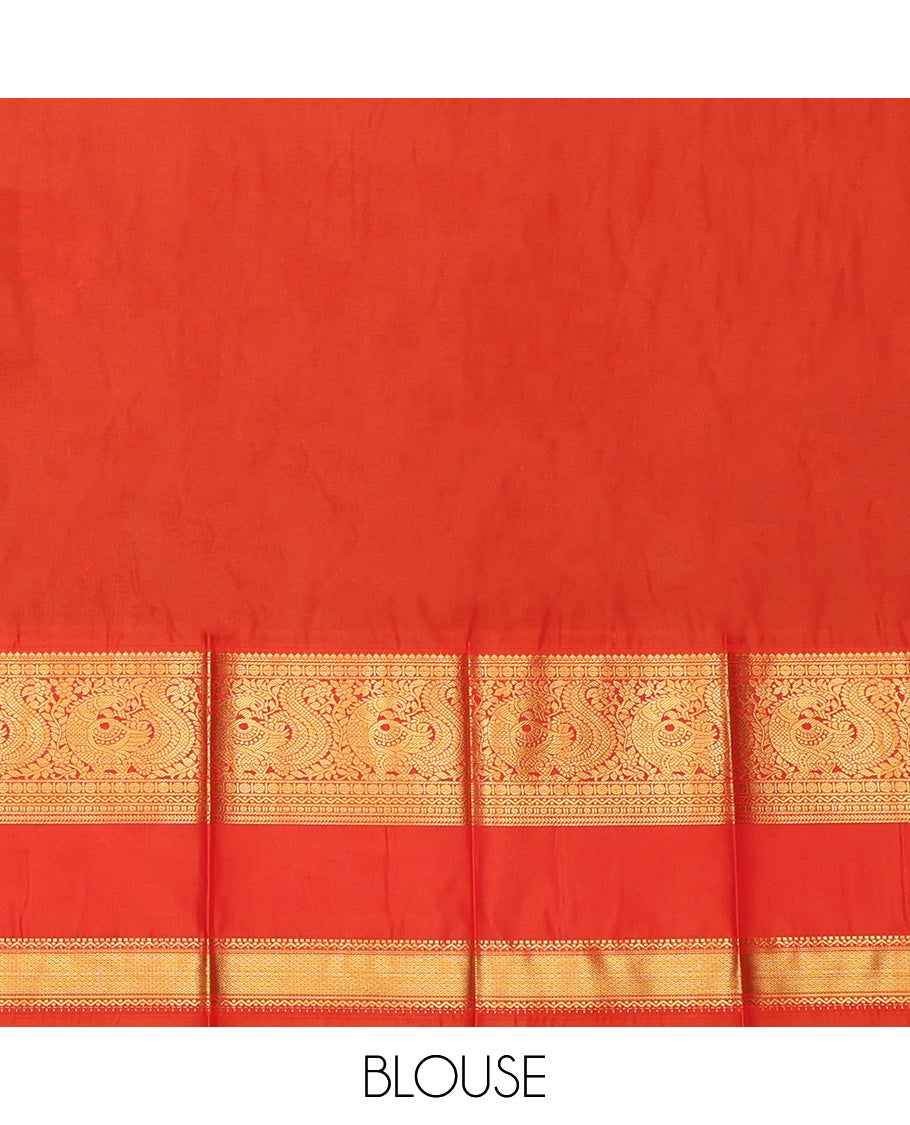 Blue Budget Silk Saree, Graced with Zari Buttas, Complemented by Contrast Traditional Rettai Pettu Border, a Jaal Pallu and a Contrast Blouse
