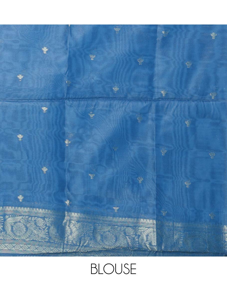 Blue floral jaal jacquard banaras brasso saree,traditional zari border,floral jaal zari weave pallu & zari design blouse