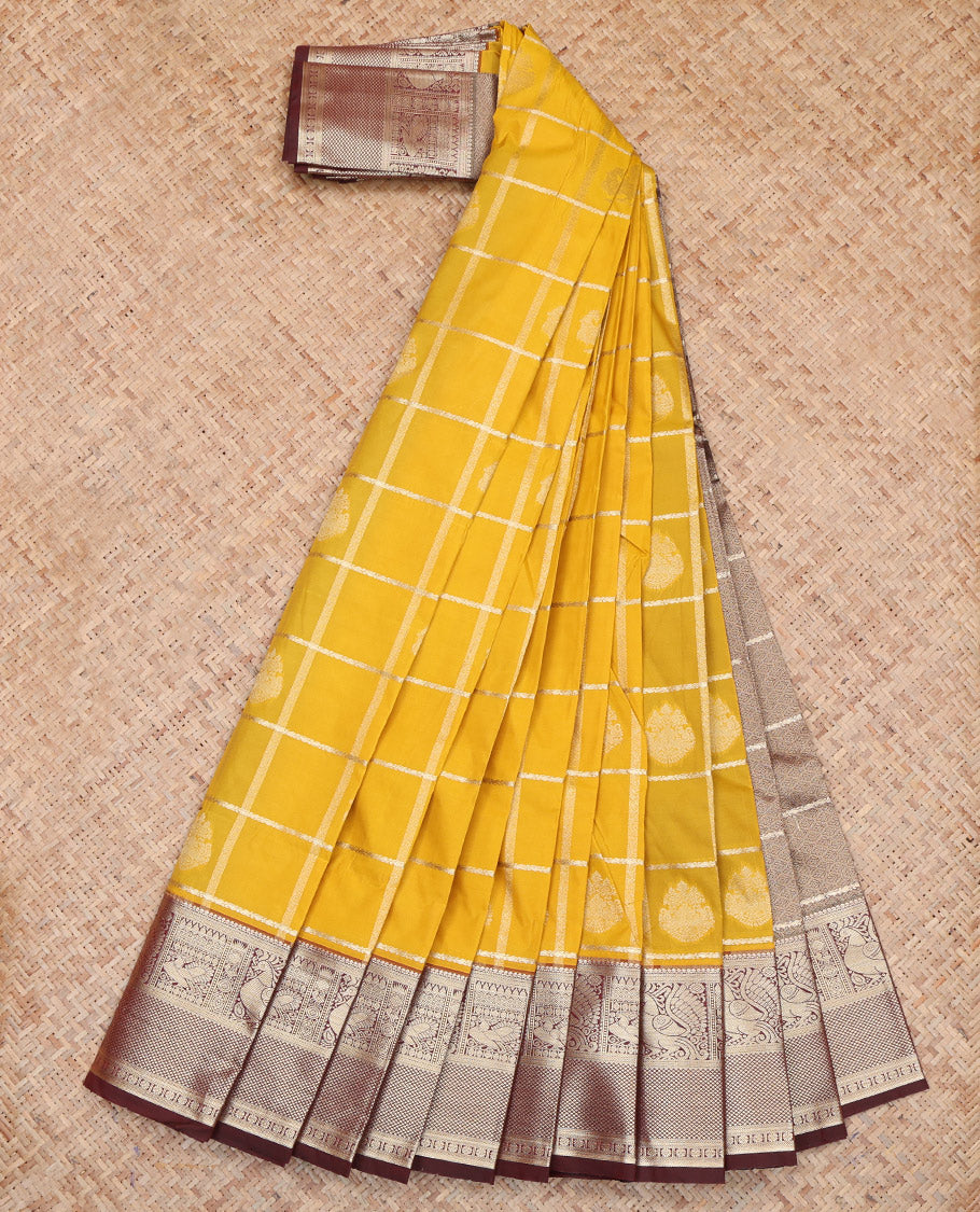 Yellow Zari Buttas Budget Silk Saree