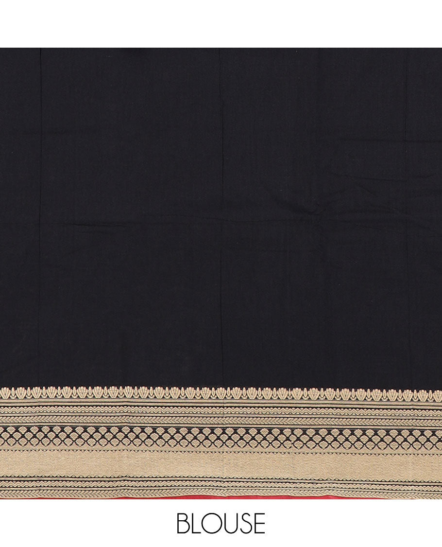 Black plain design Narayanpet cotton saree, contrast traditional kanchi motifs, thread-woven border & striped pallu