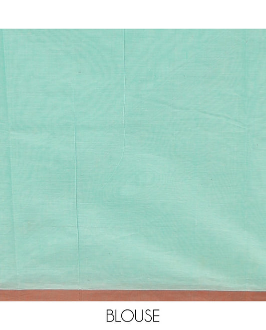 Turquoise butta enclosed checked Coimbatore cotton saree, contrast plain border & traditional design pallu
