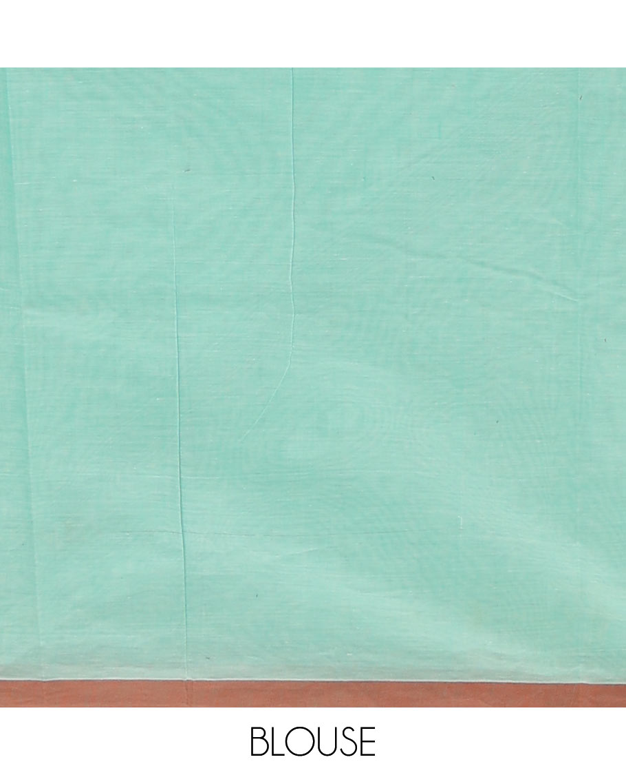 Turquoise butta enclosed checked Coimbatore cotton saree, contrast plain border & traditional design pallu