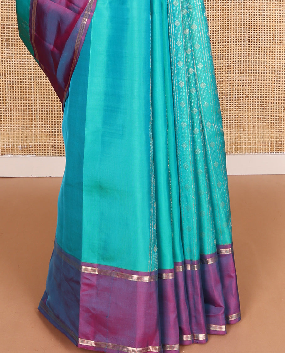 Blue zari design Vasundhara silk mix, contrast rettai pettu border, and contrast jaal pallu